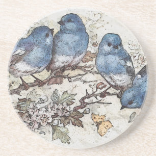 Dessous De Verre En Grès Illustration vintage de merle bleu oiseaux mignons