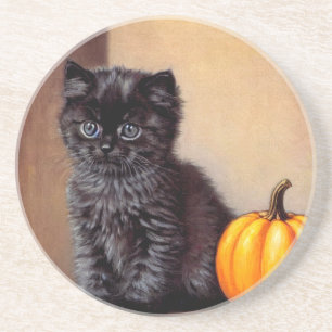 Dessous De Verre En Grès Illustration vintage Halloween Black Kitten