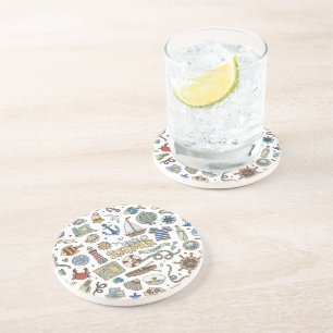 Dessous De Verre En Grès Illustrations de plage d'été de la côte amusante