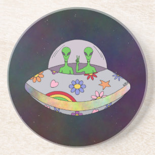 Dessous De Verre En Grès Ils viennent dans l'UFO de paix