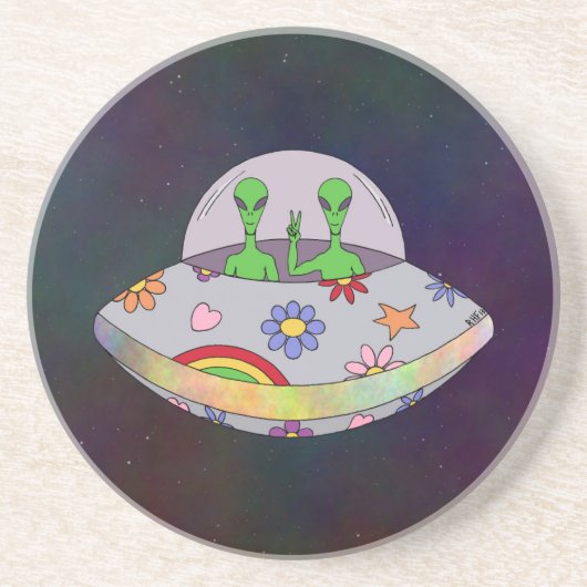 Dessous De Verre En Grès Ils viennent dans l'UFO de paix (Devant)