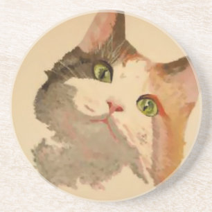 Dessous De Verre En Grès I'm All Ears : Calico Cat Portrait