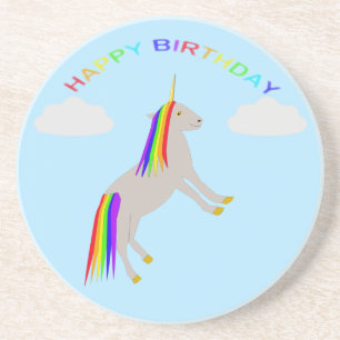 Dessous De Verre En Grès Imaginaire Anniversaire Unicorne arc-en-ciel et nu