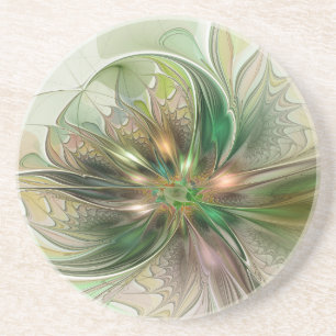 Dessous De Verre En Grès Imaginaire coloré Moderne Fleur Fractale Abstraite