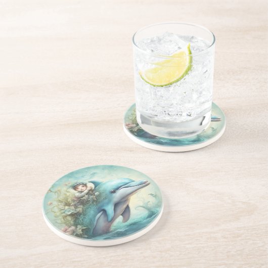Dessous De Verre En Grès Imaginaire dauphin 5 (Côté)