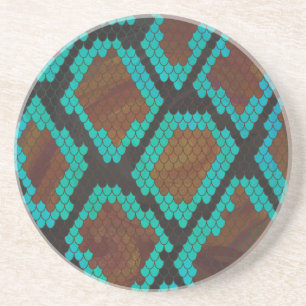 Dessous De Verre En Grès Impression Brown et Turquoise de serpent