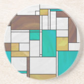 Dessous De Verre En Grès Impression Brown jaune Turquoise Mondrial (Devant)