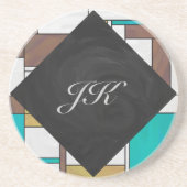 Dessous De Verre En Grès Impression Brown jaune Turquoise Mondrial (Devant)