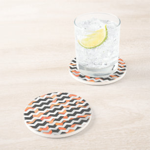 Dessous De Verre En Grès Impression Chevron noir et orange de vache