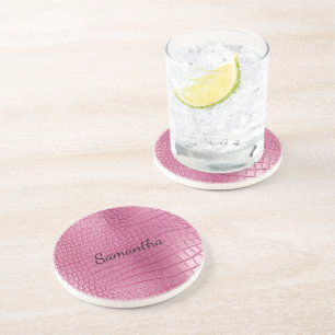 Dessous De Verre En Grès Impression d'animal en faux alligator rose