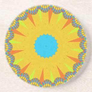 Dessous De Verre En Grès Impression d'art de mandala cyan et or