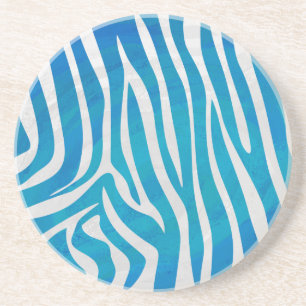 Dessous De Verre En Grès Impression en bleu et blanc Zebra