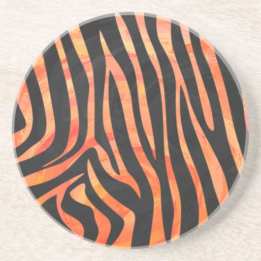 Dessous De Verre En Grès Impression noire et orange Zebra (Devant)