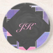 Dessous De Verre En Grès Impression noire violet mondriaque (Devant)