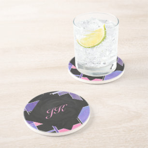 Dessous De Verre En Grès Impression noire violet mondriaque
