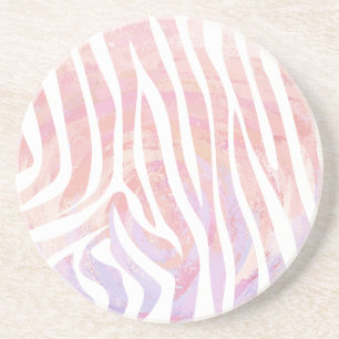 Dessous De Verre En Grès Impression rose et blanc Zebra