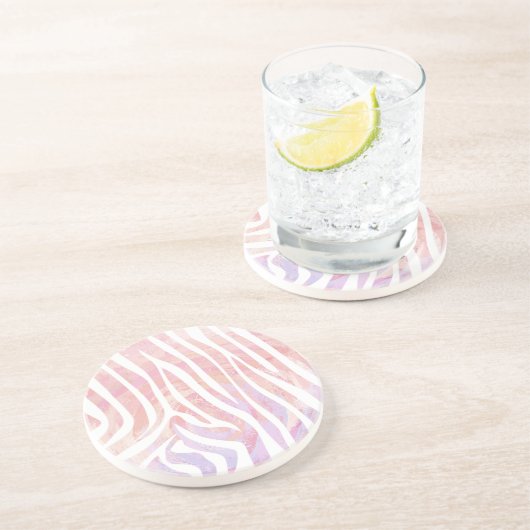 Dessous De Verre En Grès Impression rose et blanc Zebra (Côté)