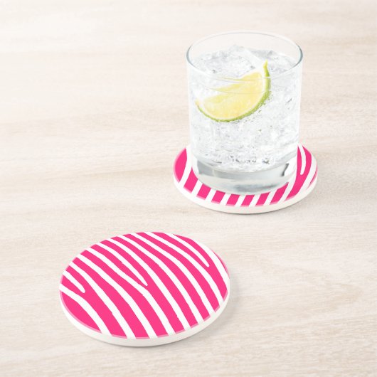 Dessous De Verre En Grès Impression Zèbre rose et blanc chaud (Côté)