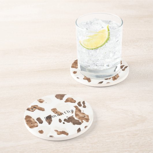 Dessous De Verre En Grès Imprimé animal brun chocolat (Côté)