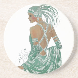 Dessous De Verre En Grès Imprimer vintage Ladies Gogo Green Art