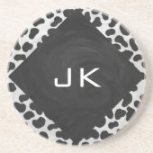 Dessous De Verre En Grès Imprimés noir et blanc au monogramme de dalmatien (Devant)