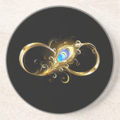 Dessous De Verre En Grès Infinité avec plume de paon doré (Devant)