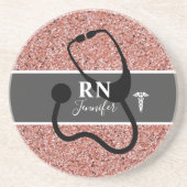 Dessous De Verre En Grès Infirmière RN Rose Parties scintillant d'or person (Devant)