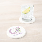 Dessous De Verre En Grès Initial Plus Nom & Dessin de fleurs (Côté)