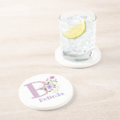 Dessous De Verre En Grès Initial Plus Nom & Dessin Fleurs (Côté)