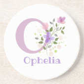 Dessous De Verre En Grès Initial Plus Nom & Fleurs Design (Devant)