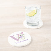 Dessous De Verre En Grès Initial Plus Nom & Fleurs Design (Côté)