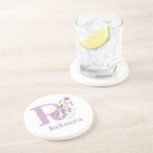 Dessous De Verre En Grès Initial Plus Nom & Fleurs Design (Côté)