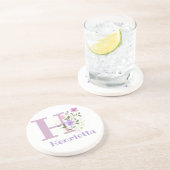 Dessous De Verre En Grès Initial Plus Nom & Fleurs Design (Côté)