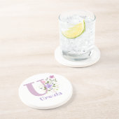 Dessous De Verre En Grès Initial Plus Nom & Fleurs Design (Côté)