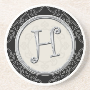 Dessous De Verre En Grès Initiale argentée chique de monogramme