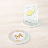 Dessous De Verre En Grès Initiale et nom pailletés or élégants (Côté)