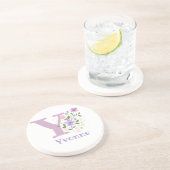 Dessous De Verre En Grès Initiale Plus Nom & Fleurs Design (Côté)