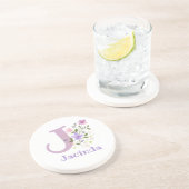 Dessous De Verre En Grès Initiale Plus Nom & Fleurs Design (Côté)