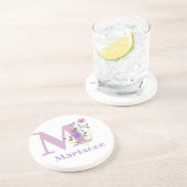 Dessous De Verre En Grès Initiale Plus Nom & Fleurs Design (Côté)