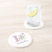 Dessous De Verre En Grès Initiale Plus Nom & Fleurs Design (Côté)