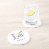 Dessous De Verre En Grès Initiale Plus Nom & Fleurs Design (Côté)