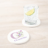Dessous De Verre En Grès Initiale Plus Nom & Fleurs Design (Côté)