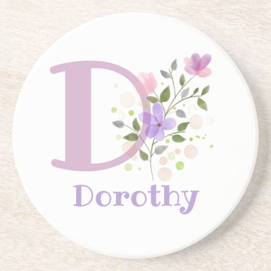 Dessous De Verre En Grès Initiale Plus Nom & Fleurs Design (Devant)