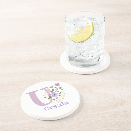 Dessous De Verre En Grès Initiale Plus Nom & Fleurs Design (Côté)