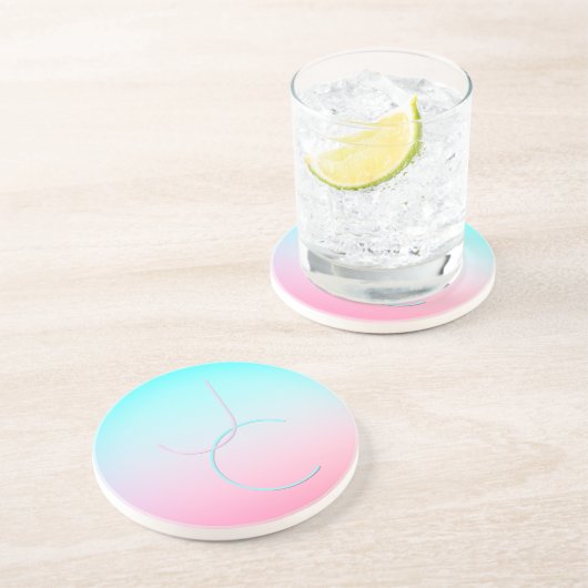 Dessous De Verre En Grès Initiales de chevauchement modernes 2 | Rose turqu (Côté)