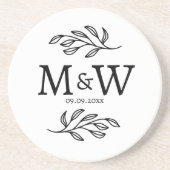 Dessous De Verre En Grès Initiales de monogramme de couple de mariage Date (Devant)