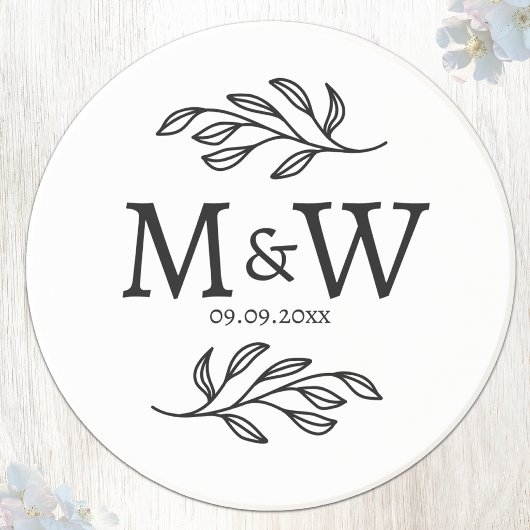 Dessous De Verre En Grès Initiales de monogramme de couple de mariage Date