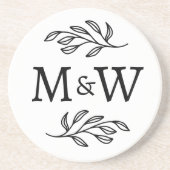 Dessous De Verre En Grès Initiales de monogramme de couple de mariage Éléga (Devant)