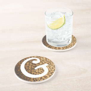 Dessous De Verre En Grès Initiales de monogramme Empreinte de léopard G