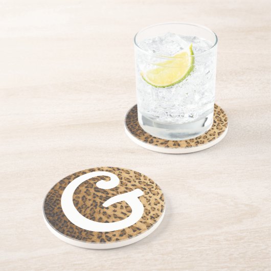 Dessous De Verre En Grès Initiales de monogramme Empreinte de léopard G (Côté)